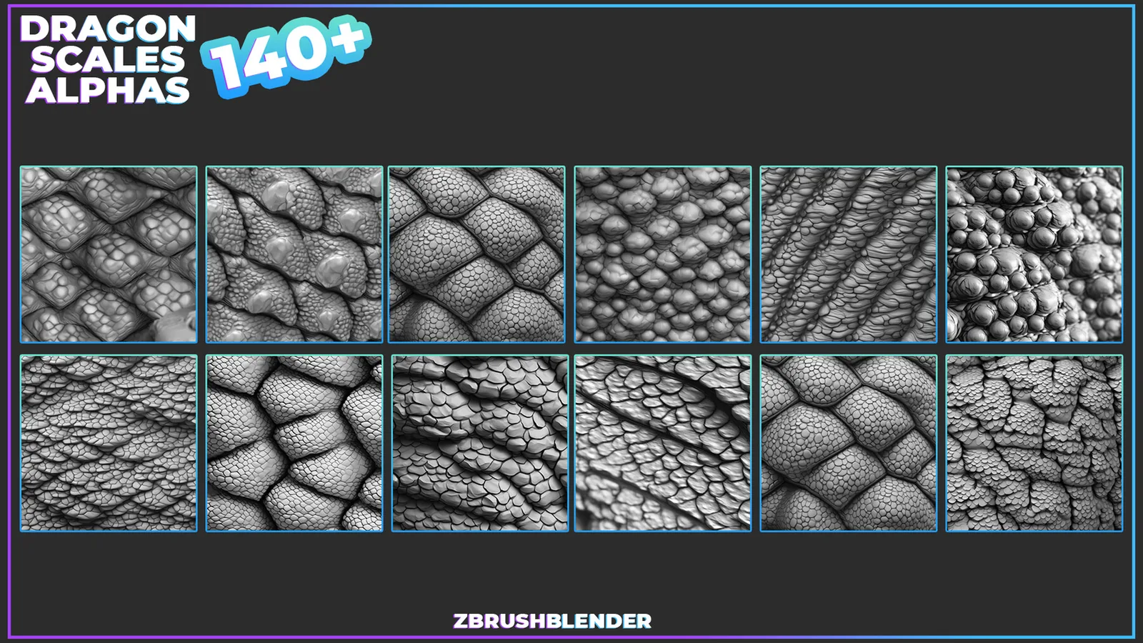 140+ Dragon Scales Alphas for ZBrush (Displacement map) vol.4 preview 3