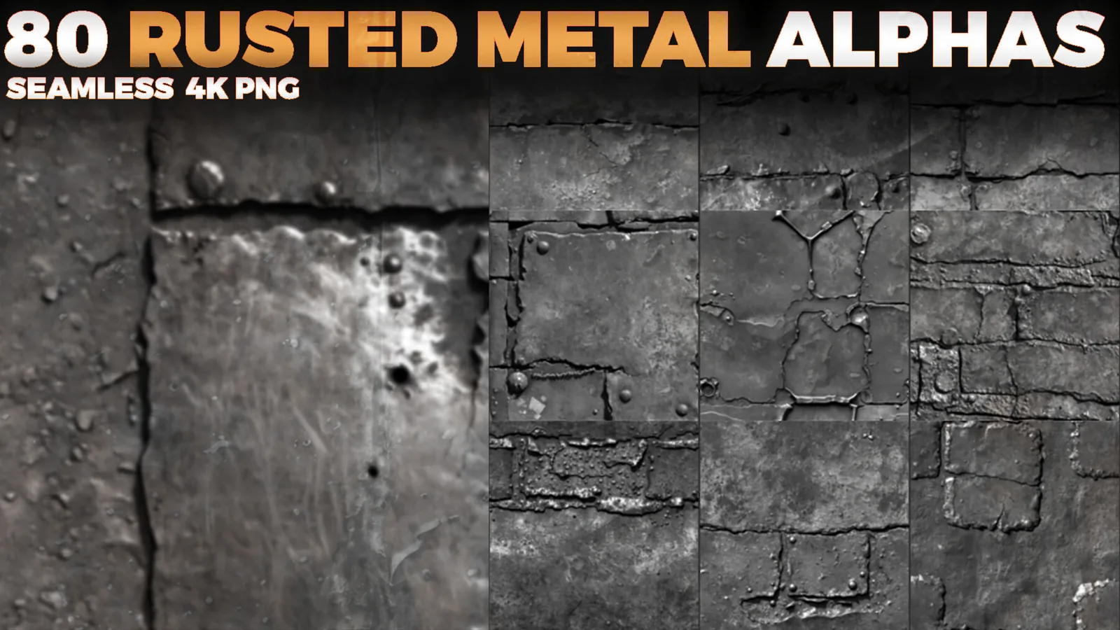 Rusted Metal Alphas for ZBrush & Blender (Displacement Maps) preview