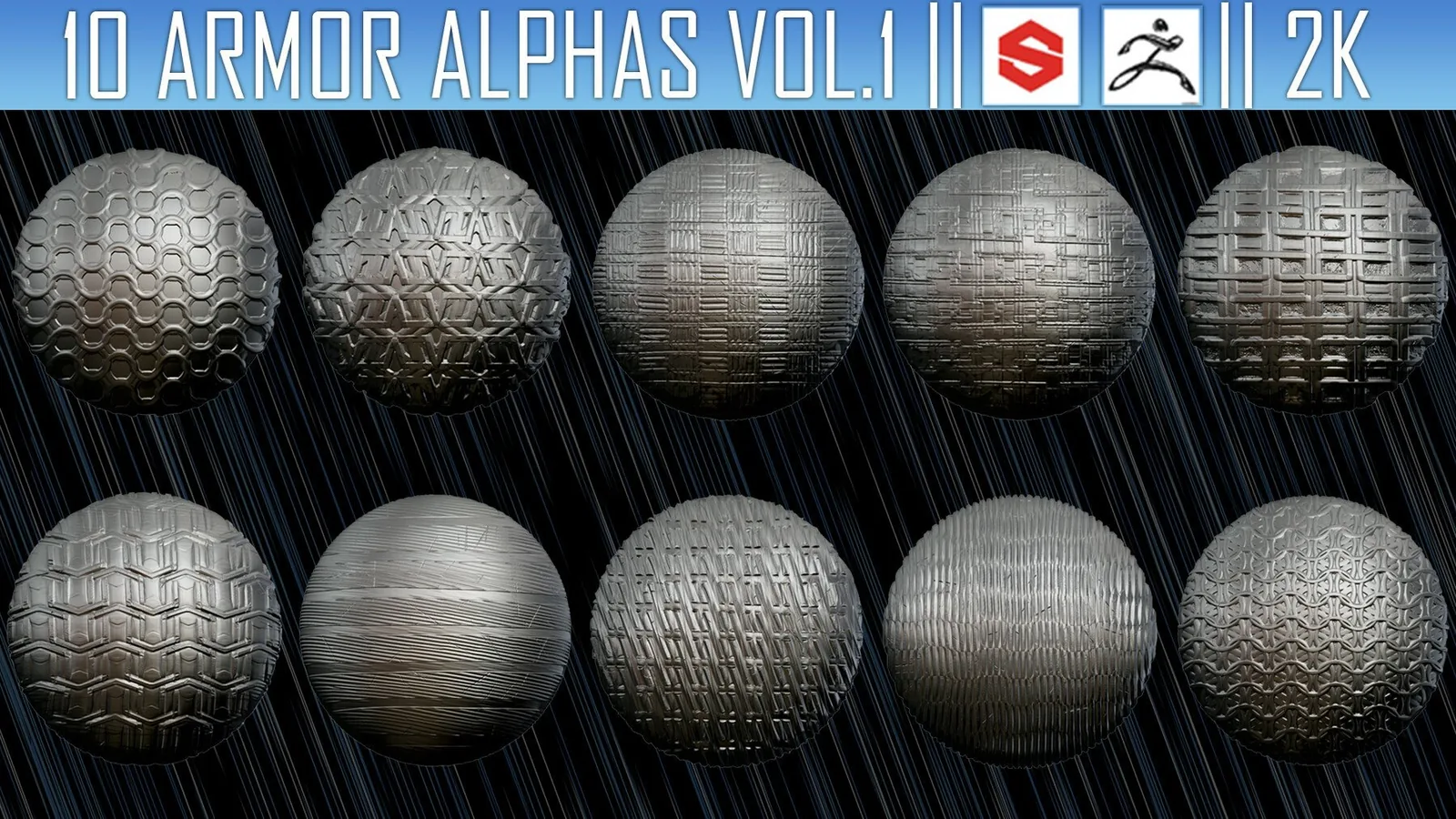 10 Armor Alphas Vol.1 (ZBrush, Substance, 2K) preview 1