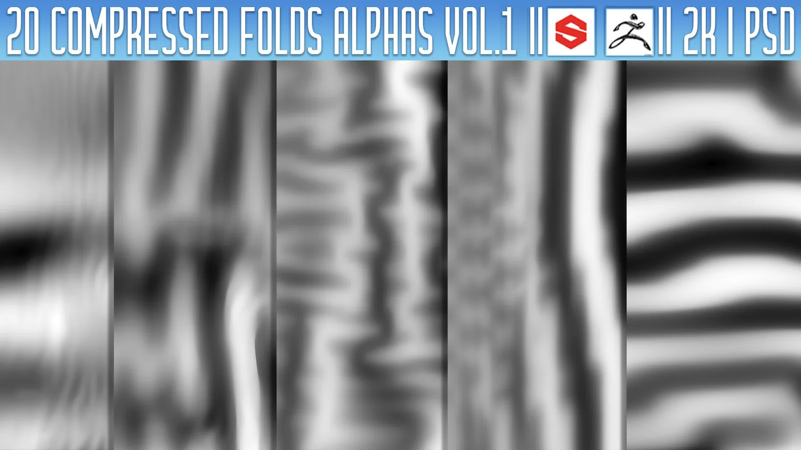 20 Compressed Folds Alphas Vol.1 (ZBRush, Substance, 2K, PSD) preview 3