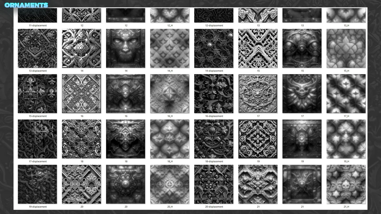 Ornaments Seamless Alphas Bundle for ZBrush, Blender, Substance preview 2