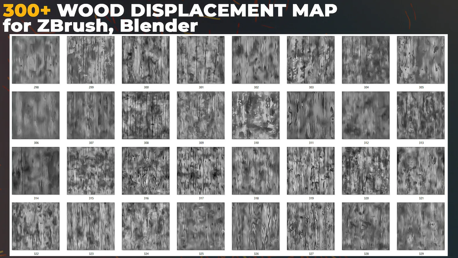 300+ Wood Displacement Map (Alphas) for ZBrush, Blender vol.11 preview 3