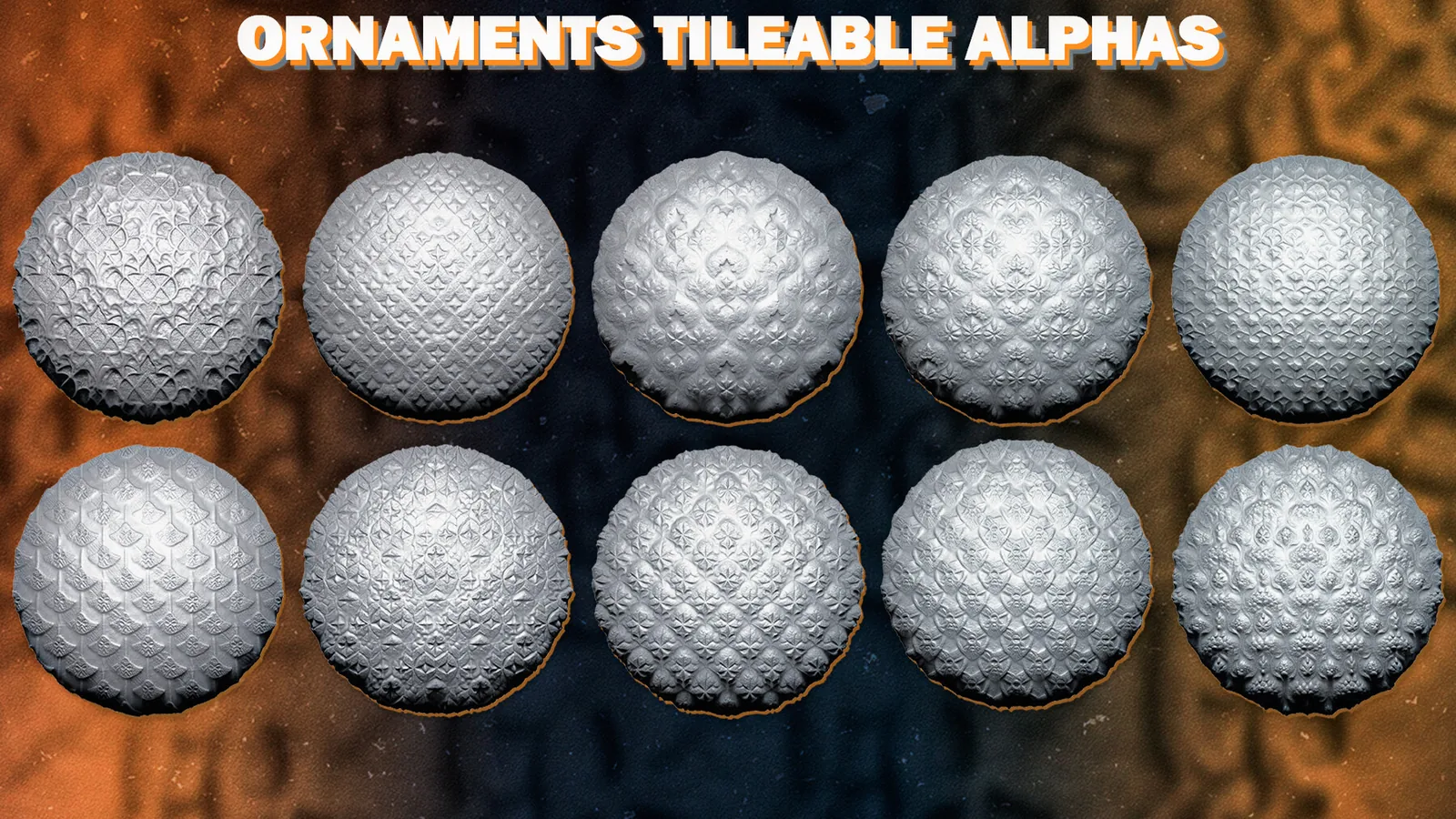 Ornaments Tileable Alphas (Displacement Maps) for ZBrush, Blender, Substance Painter preview 2