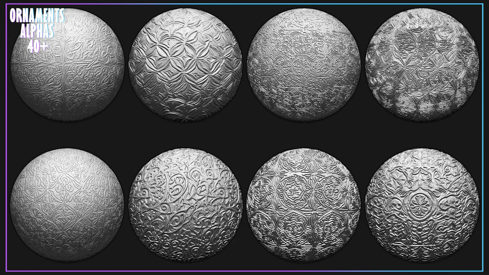 Ornaments Tileable Alphas (Displacement Maps) for ZBrush, Blender, Substance Painter vol.5 preview 1