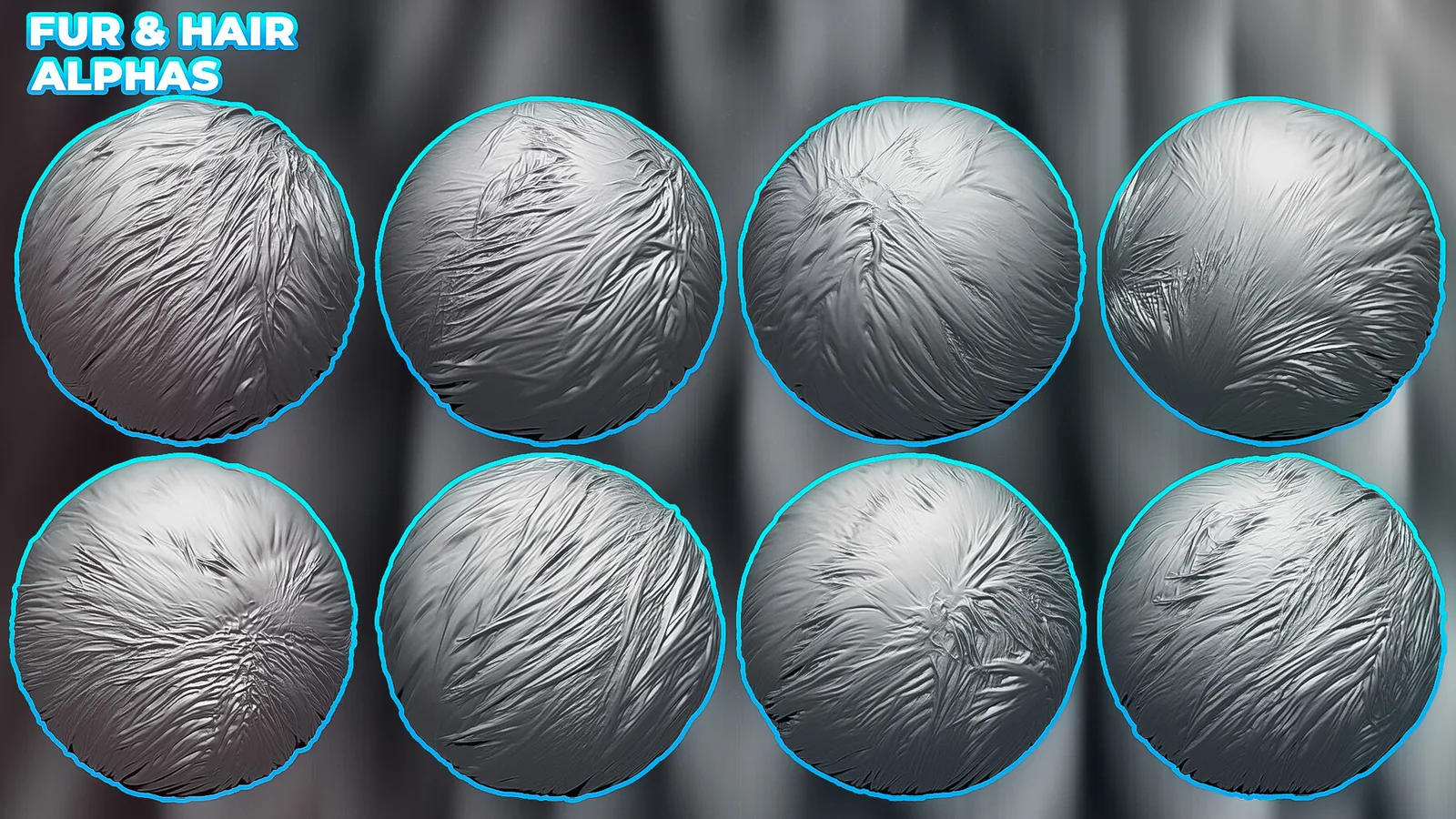 Animals Hair & Fur Alphas (Displacement Maps) for ZBrush, Blender, Substance Painter vol. preview 1