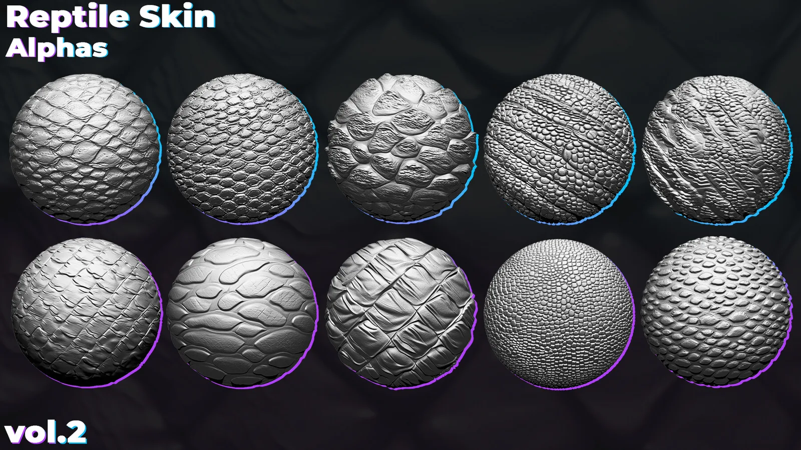 500+ Reptile, Dragon, Snake Skin Alphas for ZBrush (Displacement map) vol.2 preview 1