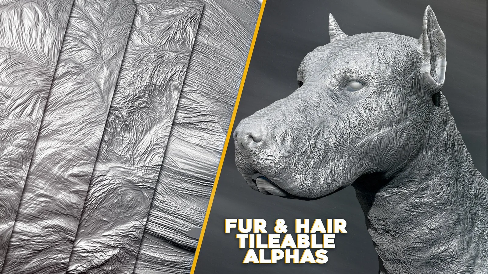 31 Fur and Hair Alphas (Tileable, Displacement Map) vol.4 for ZBrush, Substance preview