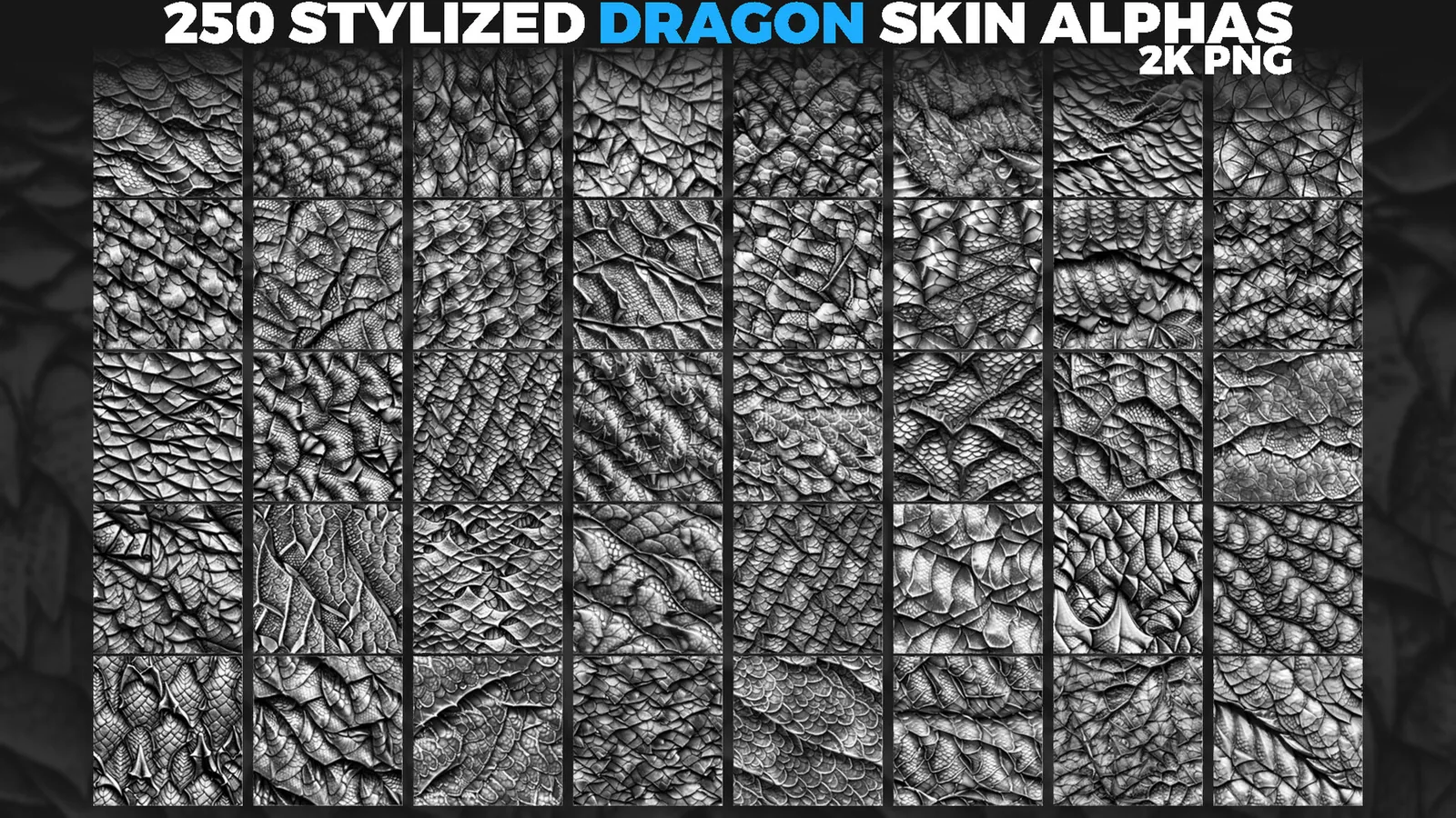 Seamless Stylized Dragon Skin Alphas – Ultimate Displacement Maps for ZBrush & Blender preview 2