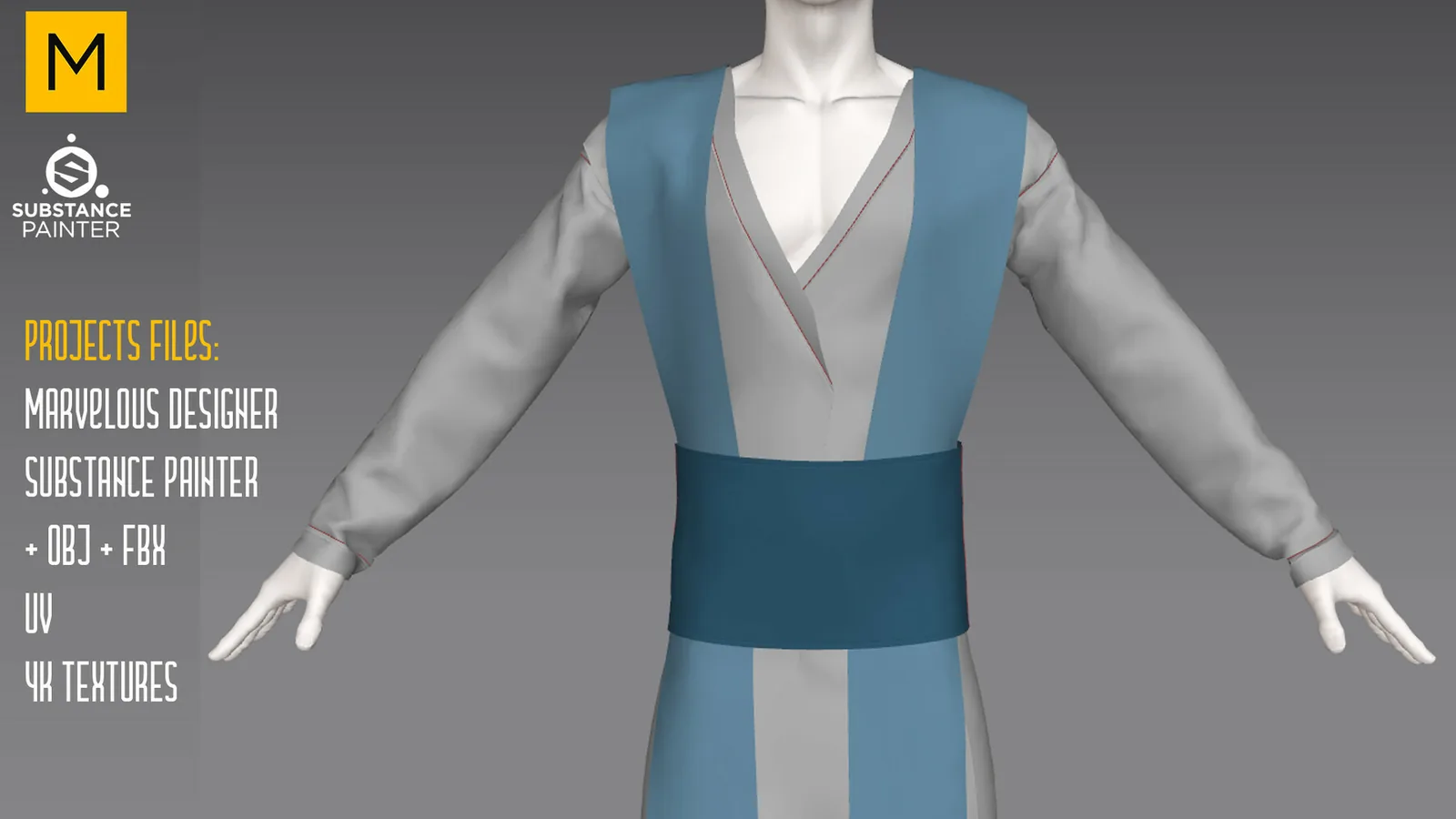 Kimono. Marvelous & Substance projects. FBX & OBJ. 4K Textures. preview 3