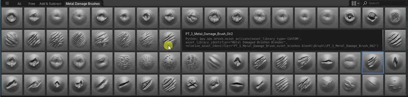 190+ Metal Damage Sculpting Brushes Bundle - For Blender, Zbrush (Alphas & Brushes) preview 1