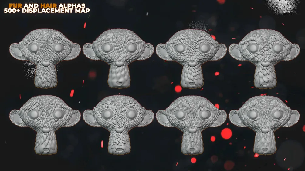 500+ Fur and Hair Alphas (Displacement Maps) for ZBrush, Blender, Substance Painter vol.13 preview 2