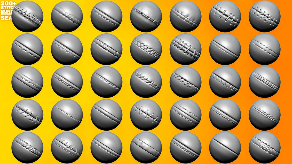 200+ Seams & Stitches Sculpting Bundle (Brushes for ZBrush and Alphas) preview 5