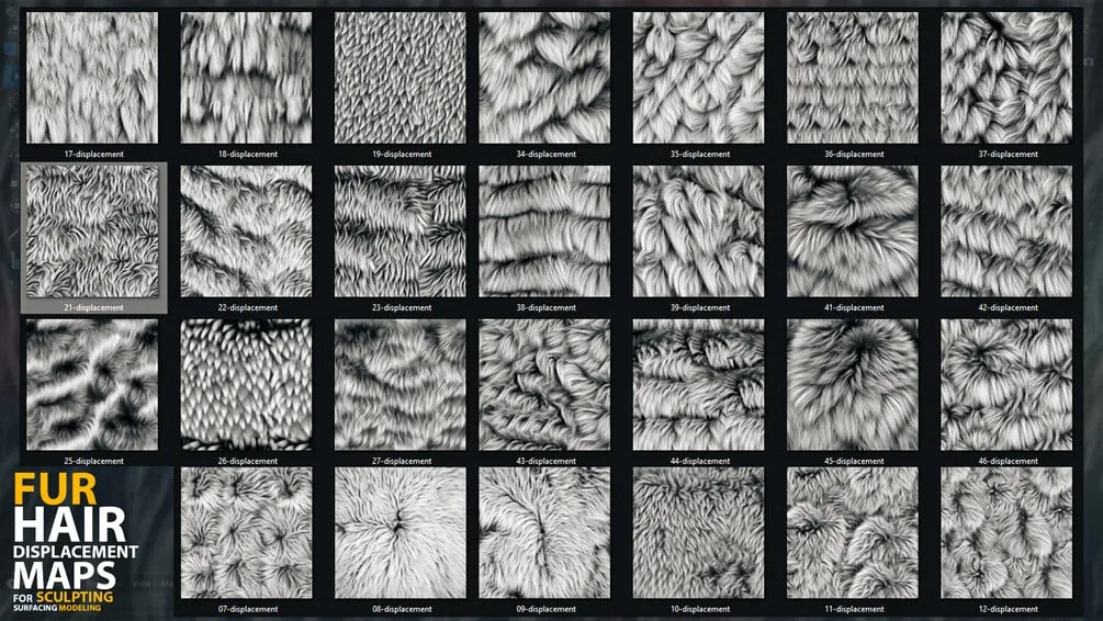 Fur And Hair Displacement Maps (Alphas) For Sculpting, Surface Modeling (Blender, ZBrush) preview 5