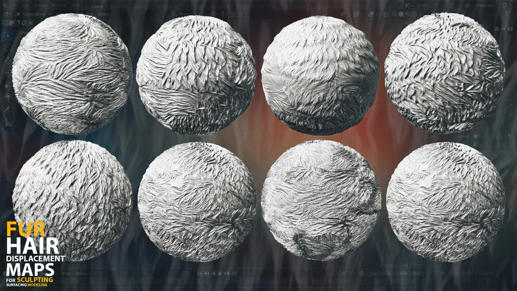 Fur And Hair Displacement Maps (Alphas) For Sculpting, Surface Modeling (Blender, ZBrush) preview 4