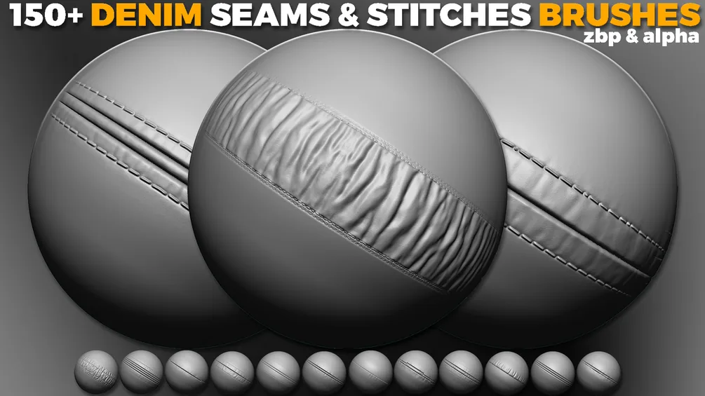150+ Denim Seams & Stitches Brushes for ZBrush (BONUS - Alphas)
