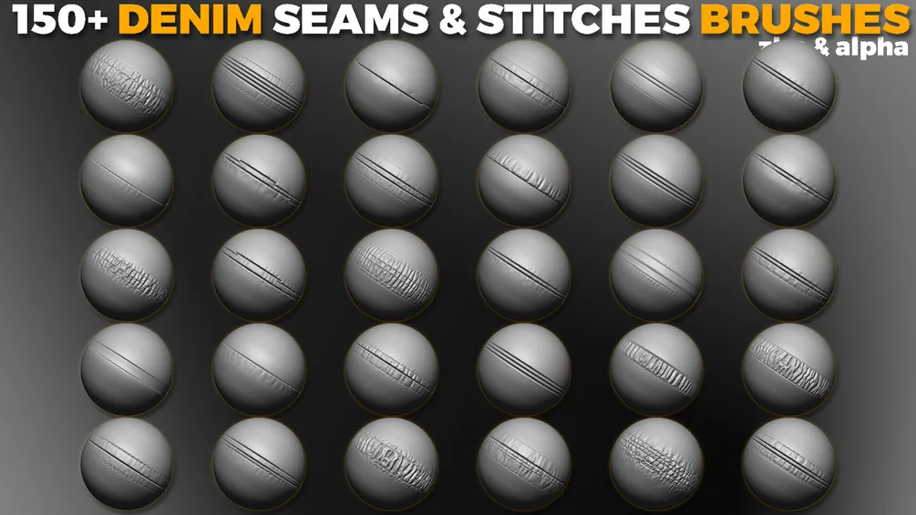 150+ Denim Seams & Stitches Brushes for ZBrush (BONUS - Alphas) preview 2