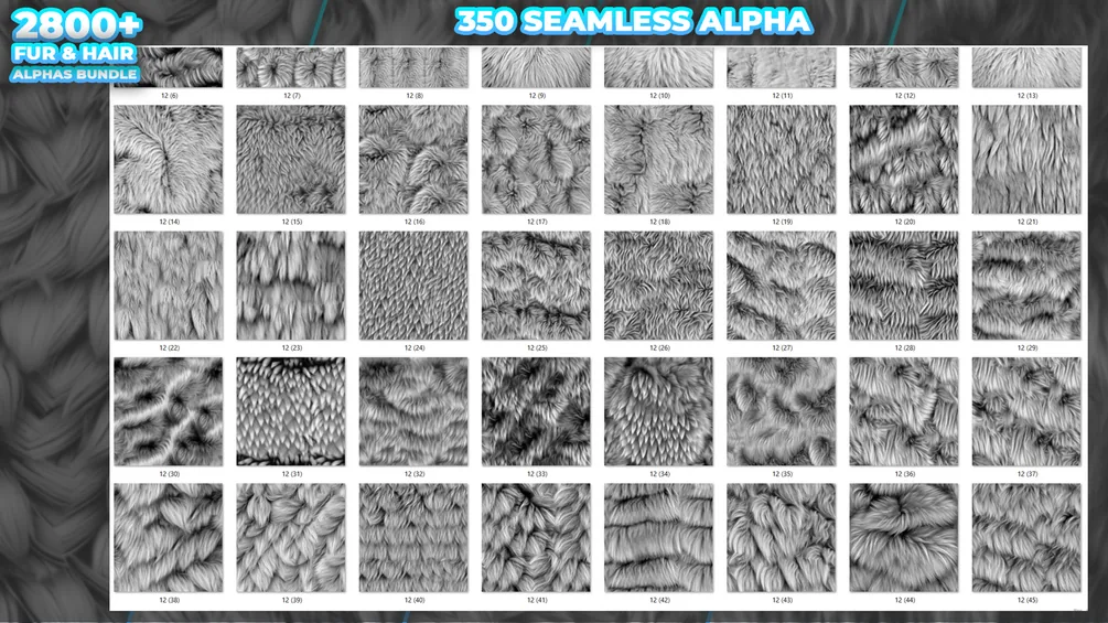 2800+ Fur & Hair Alphas (Displacement Maps) BUNDLE for Blender, ZBrush preview 5