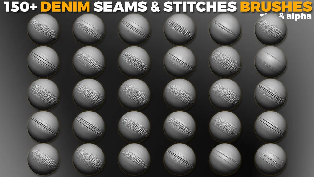 150+ Denim Seams & Stitches Brushes for ZBrush (BONUS - Alphas) preview 6