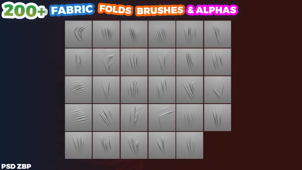 200 Brushes & Alphas for Sculpting Fabric Folds - ZBrush Toolkit preview 5